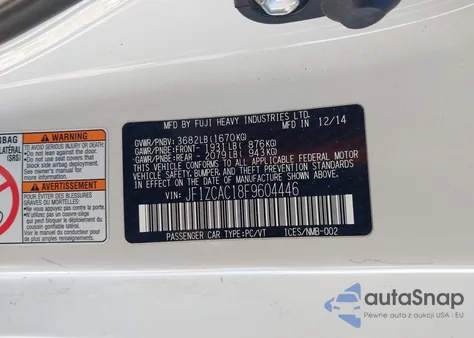 2015 Subaru Brz Limited from USA, damaged, VIN JF1ZCAC18F9604446